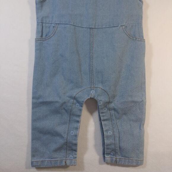 Baby Girls Denim Romper Solid Color Sleeveless Tie Knot Shoulder Jumpsuits - Picture 2 of 6